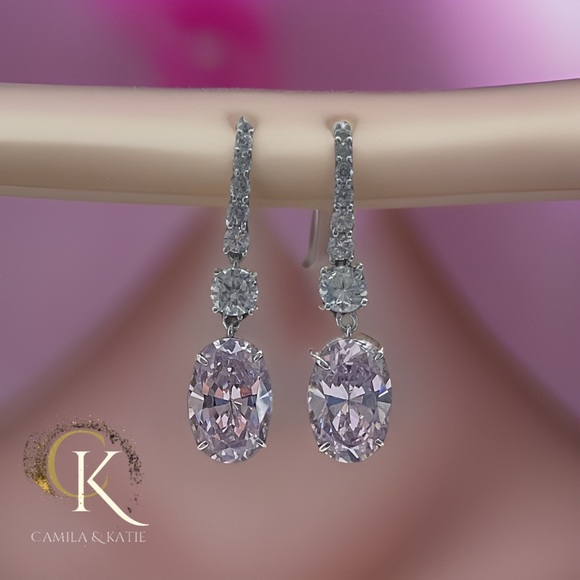 Pink Lab Diamond Dangle Earrings - Picture 6 of 7